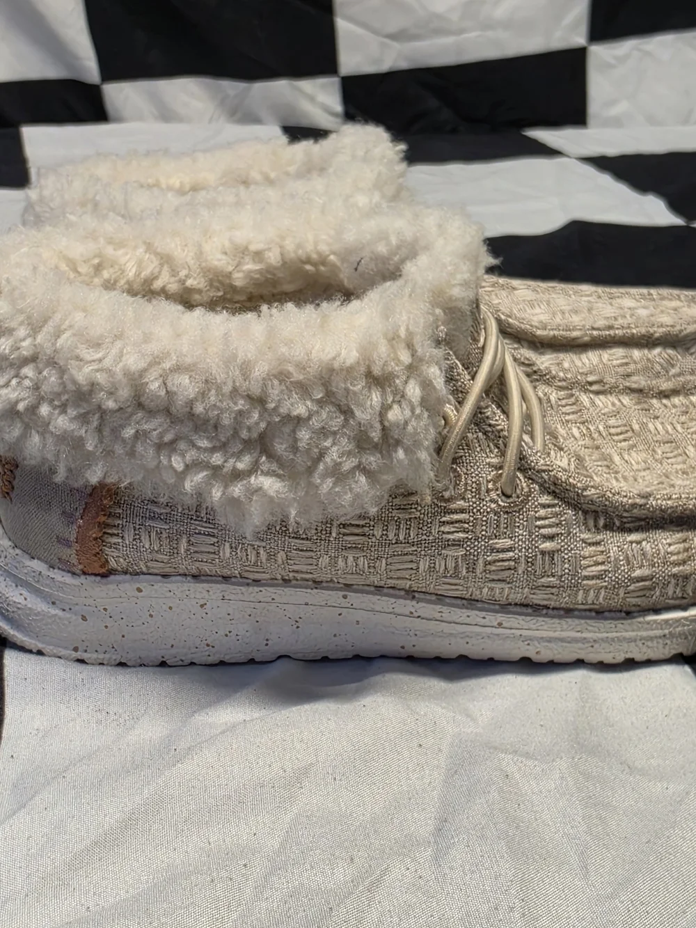 Cozy Beige Kids Slip-On Shoes with Faux Fur Collar